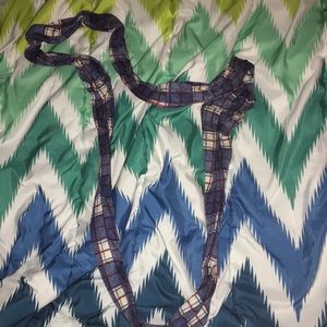 A blue infinity scarf